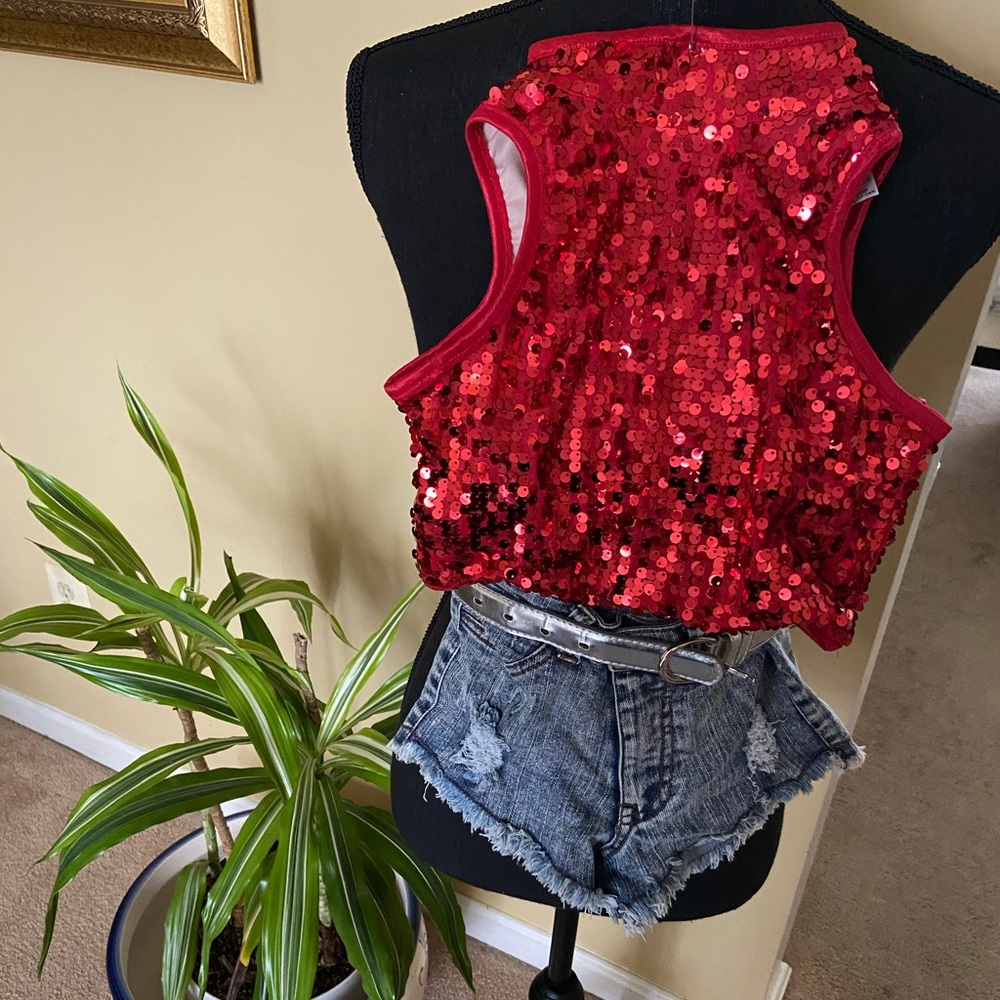 Red Halter Top w/ Denim Shorts